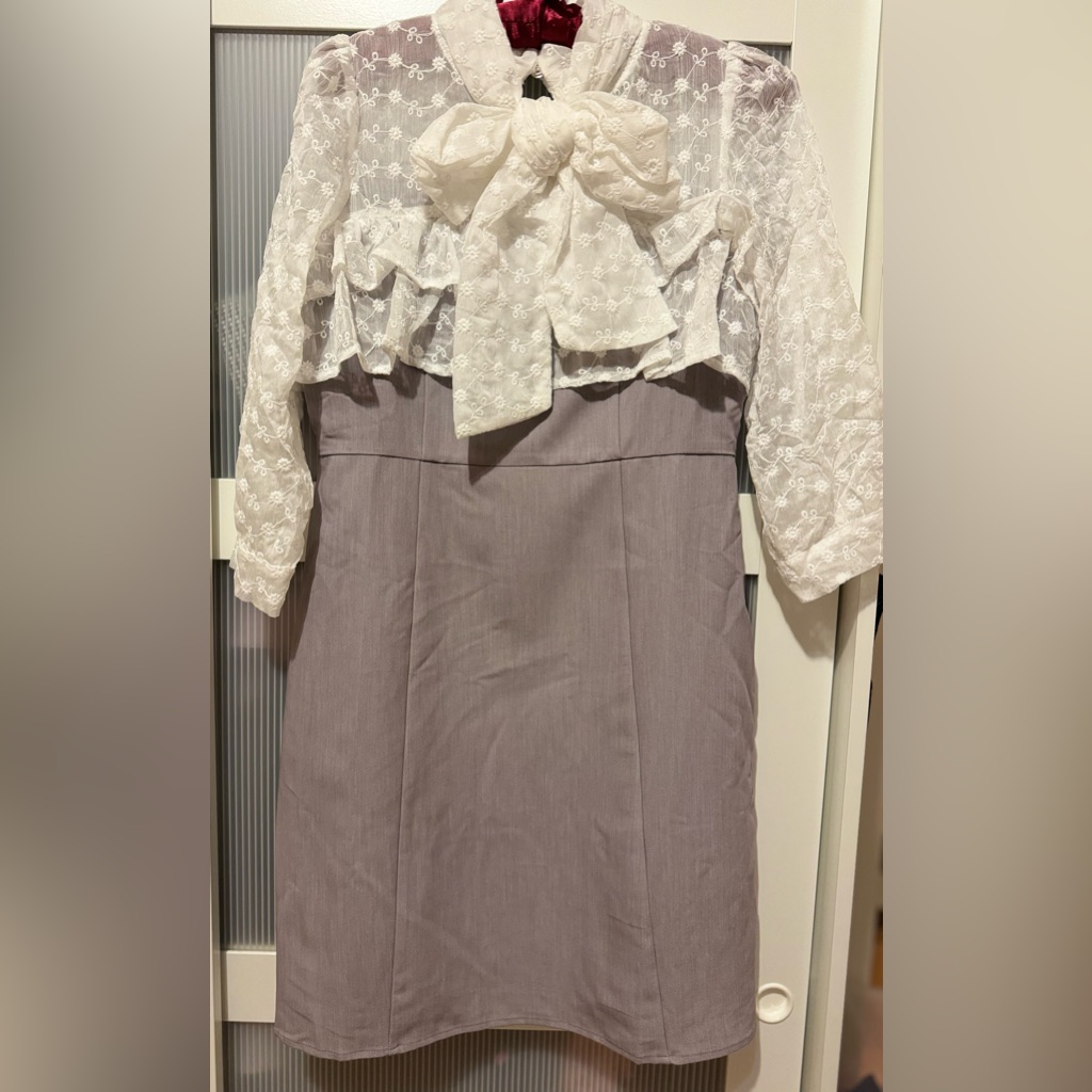 Titty & Co Purple Short Sleeve Bow Collared Dress With Embroidered Frill